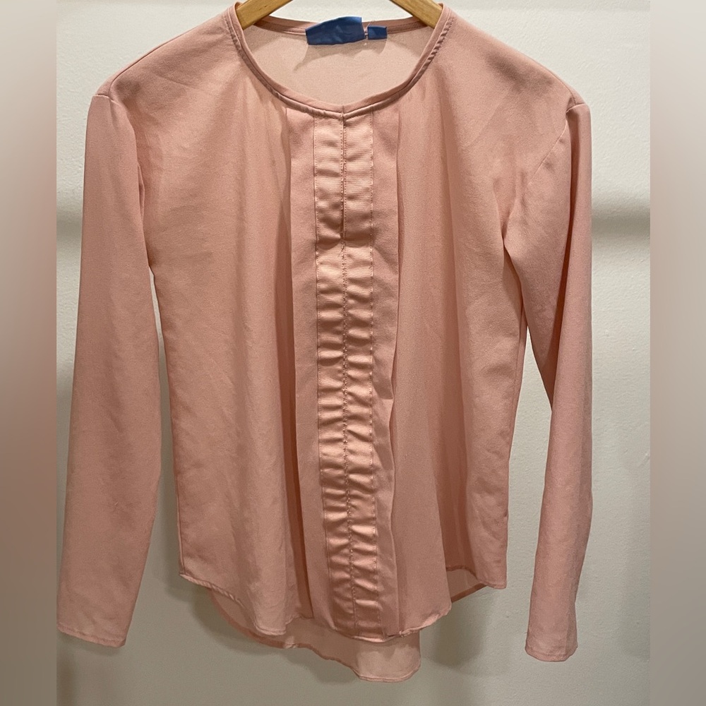 Simply Vera Wang Blouse Antique Pink Rose Ribbon Detail Accent Lightweight XS